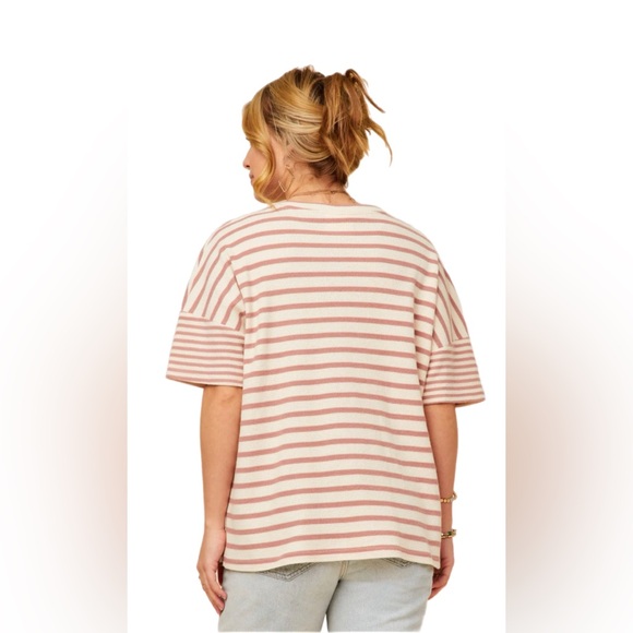 Hayden Los Angeles Waffle Textured Mixed Stripe Oversize Knit Tee Size 3XL - Picture 2 of 11